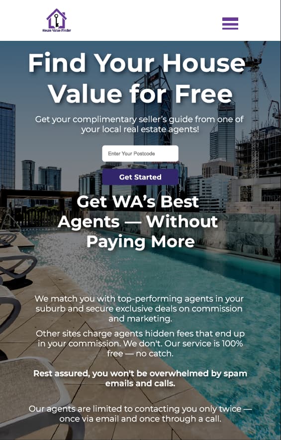 House Value Finder mobile interface